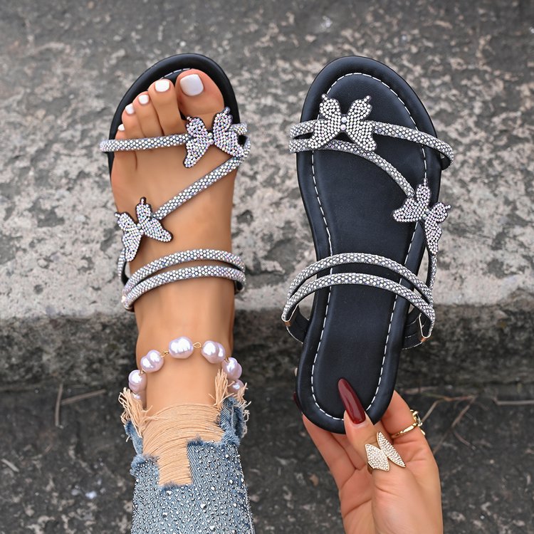 Damen Sandalen mit funkelnden Blütenapplikationen und eleganter Riemenkonstruktion EB