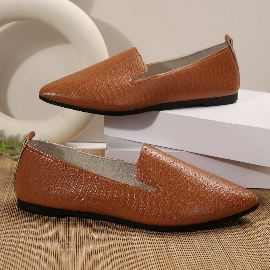 Damen nan flexible Keil‑Loafer mit Krokoprägung und spitzer Zehenpartie EB
