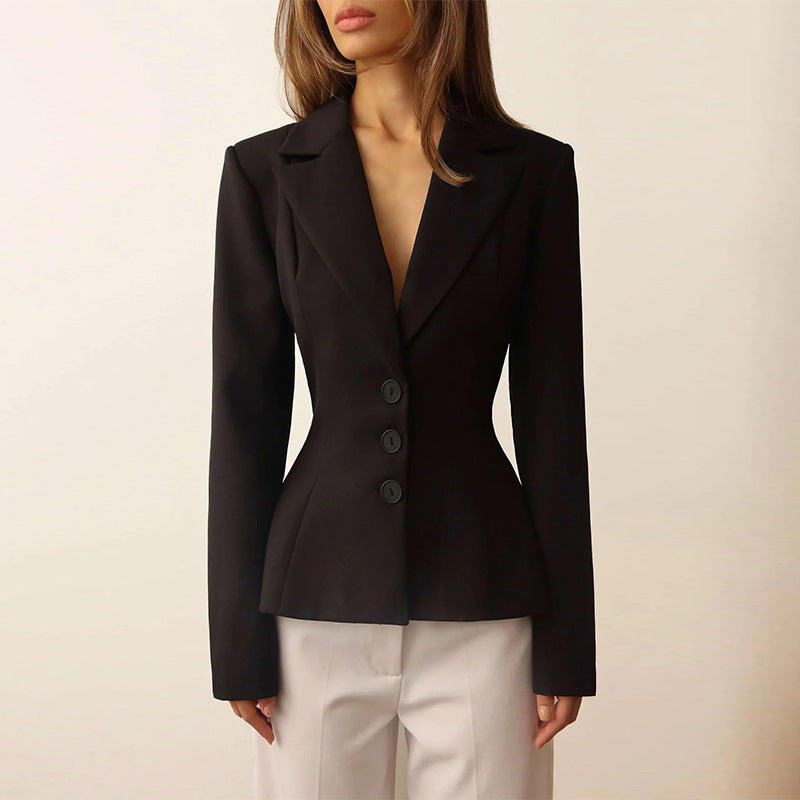 Damen taillierter Blazer mit elegantem Revers EB