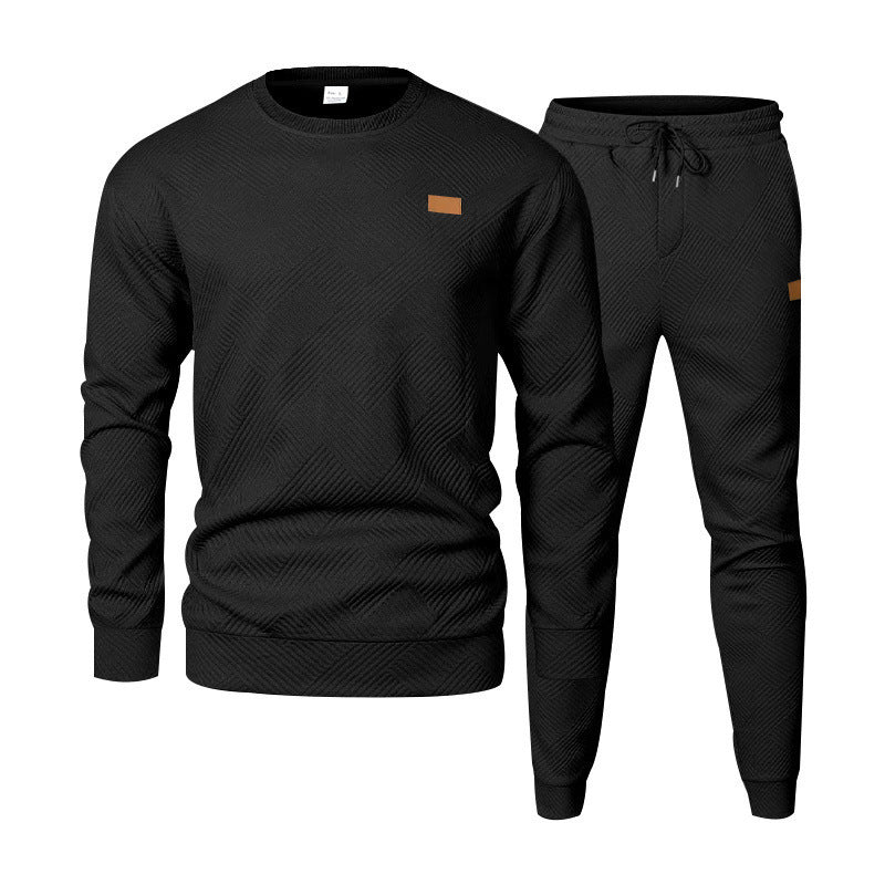 Herren nan strukturiertes Baumwoll-Jogginganzug-Set mit regulärer Passform, elastischem Bund und Kordel EB