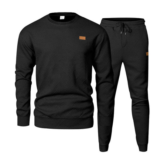 Herren nan strukturiertes Baumwoll-Jogginganzug-Set mit regulärer Passform, elastischem Bund und Kordel EB