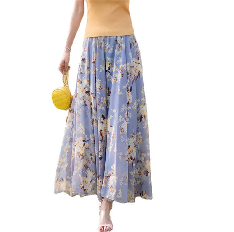 Damen nan lange plissierte Maxirock mit floralem Sommerprint und elastischem Bund EB