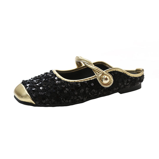 Damen elegante Slip-On Balettschläppchen mit glitzernden Applikationen EB