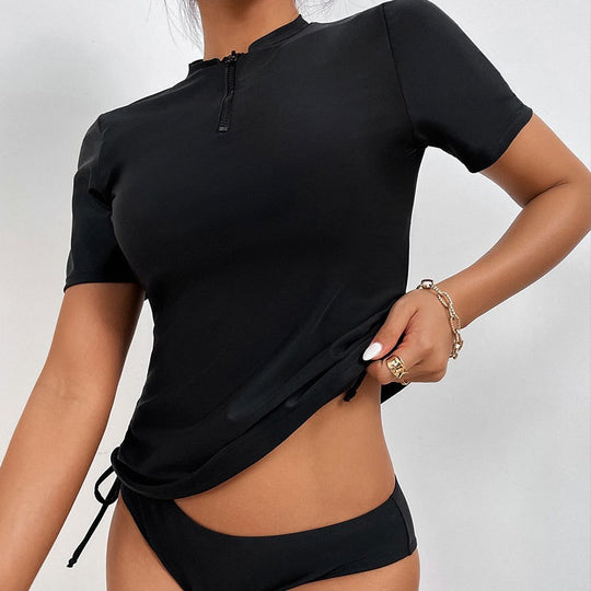 Damen Surf-Bikini-Oberteil mit kurzem Arm und hohem Kragen EB