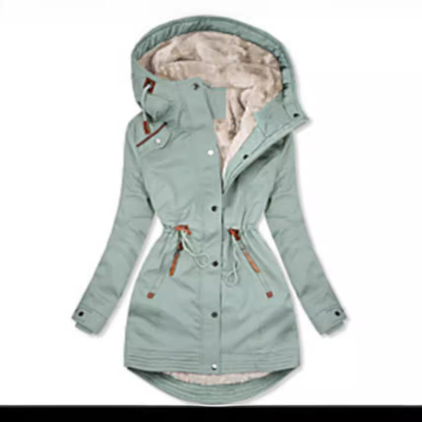 Damen gefütterte Winterparka mit praktischen Taschen und verstellbarem Gürtel EB