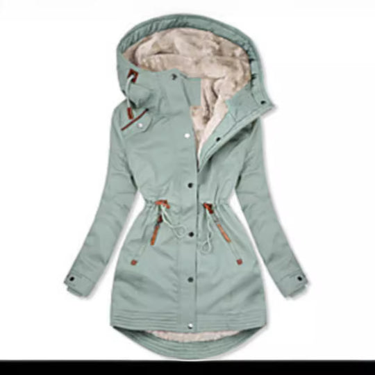 Damen gefütterte Winterparka mit praktischen Taschen und verstellbarem Gürtel EB