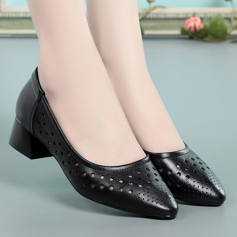 Damen Ballerinas mit luftiger Perforation und komfortablem Blockabsatz EB