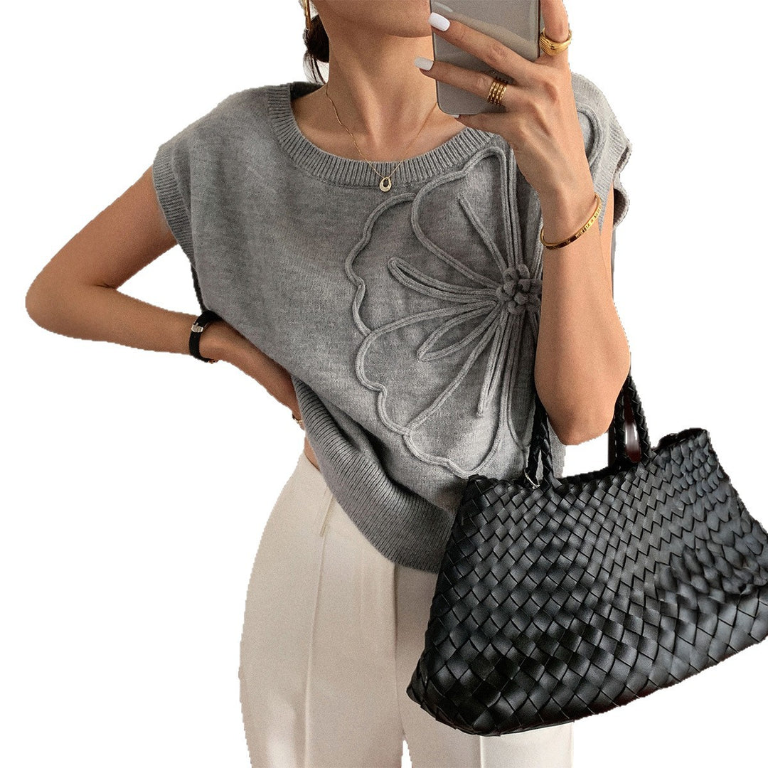 Damen Strickoberteil mit floralem Reliefdesign EB