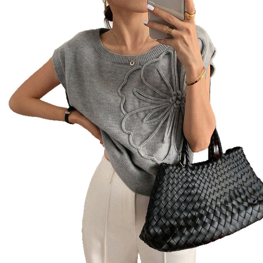 Damen Strickoberteil mit floralem Reliefdesign EB