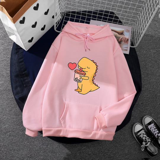 Damen nan niedlicher Kapuzenpullover mit Kängurutasche, oversized Schnitt und Bubble‑Tea Corgi-Print EB