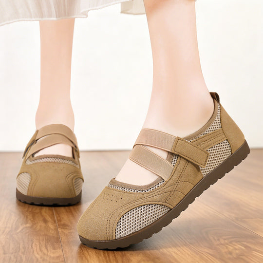 Damen nan atmungsaktive Mary-Jane-Walking-Halbschuh mit Klettverschluss und verstärkter Profilsohle EB
