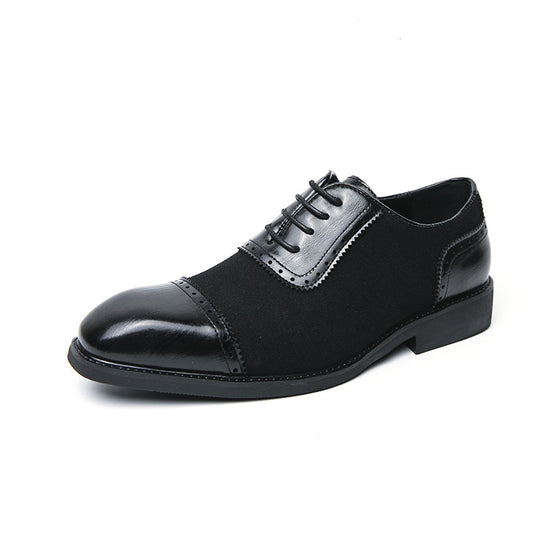 Herren elegante Oxford-Halbschuhe mit Kapzehen-Design, Leder-Textilmix und gepolstertem Komfortfußbett EB