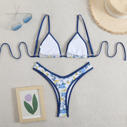 Damen Triangel-Bikini mit floralem Design und verstellbaren Trägern EB