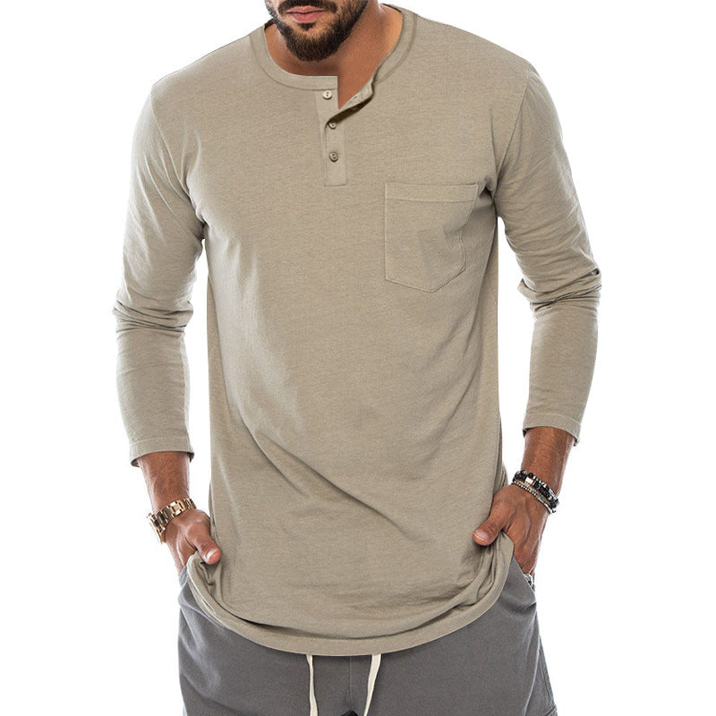 Herren Langarm-Henley-Shirt mit modischem Knopfverschluss und praktischer Brusttasche EB