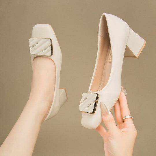 Damen elegante Pumps mit quadratischer Spitze und modischer Schnalle EB