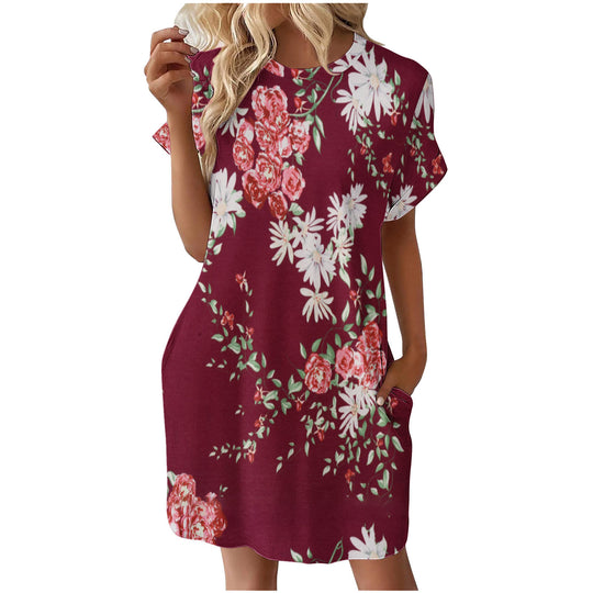 Damen lässiges Sommerkleid mit Blumenmuster und praktischen Taschen EB