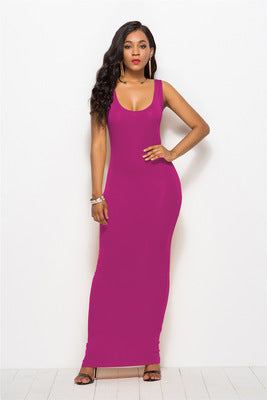 Damen Elegantes, figurbetontes Maxikleid mit tiefem Rundhalsausschnitt EB