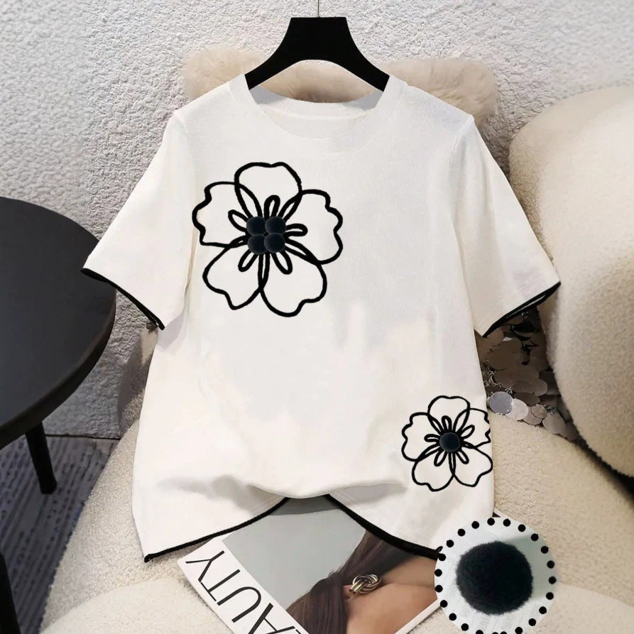 Damen T-Shirt mit floralem Design und lockerem Schnitt EB