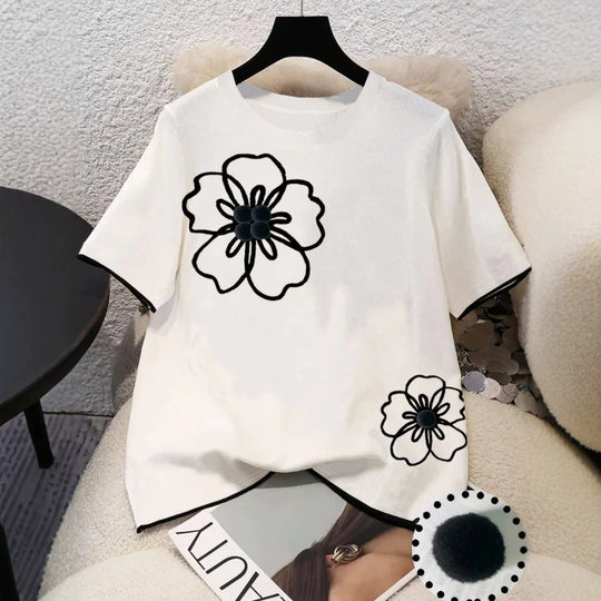 Damen T-Shirt mit floralem Design und lockerem Schnitt EB