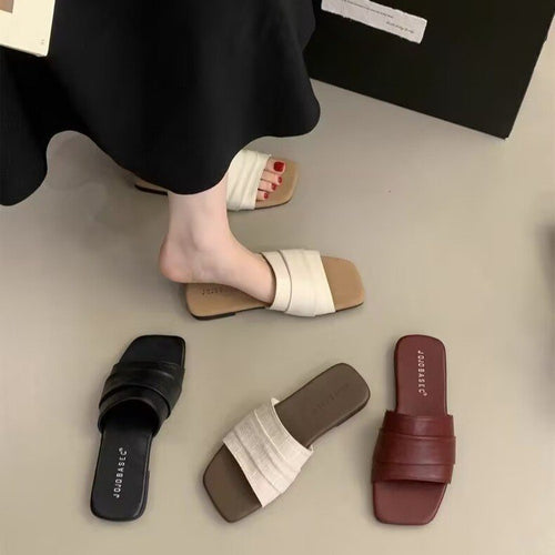 Damen modische Pantoletten mit breitem Textilriemen und rutschfester Sohle EB