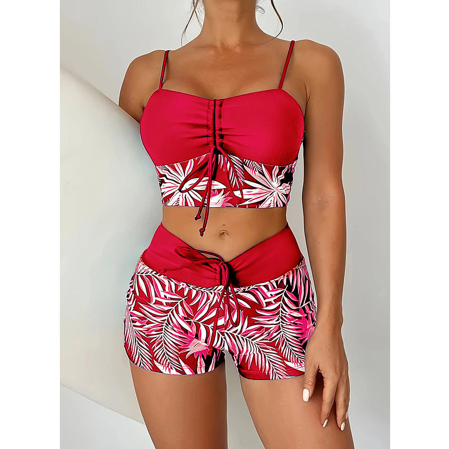 Damen Crop-Top Bikini mit floralem Design und bequemen Shorts EB
