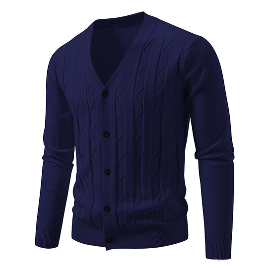 Herren nan V-Ausschnitt Strickjacke mit dezenter Zopfmusterstruktur und durchgehender Knopfleiste EB
