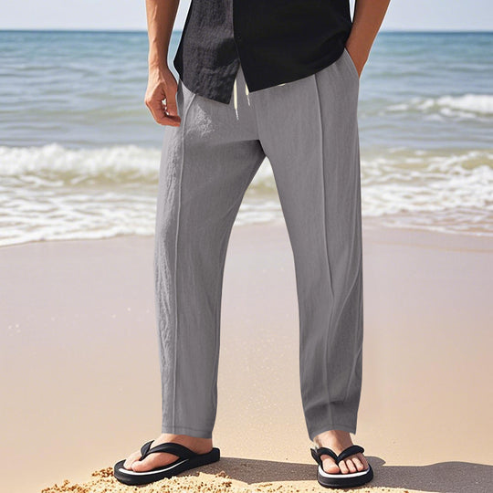 Herren nan relaxed-fit Sommer-Leinenhose mit Bügelfalte elastischem Tunnelzug und Seitentaschen EB