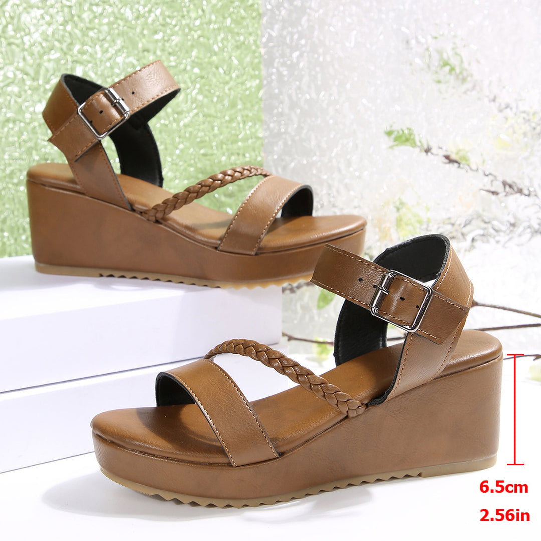 Damen Keil-Sandalen mit geflochtenem Riemen und verstellbarem Schnallenverschluss EB