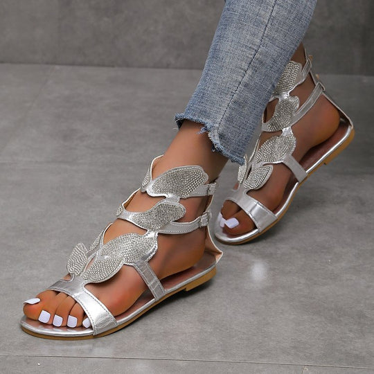 Damen Glitzernde Riemchensandalen mit floralem Design EB