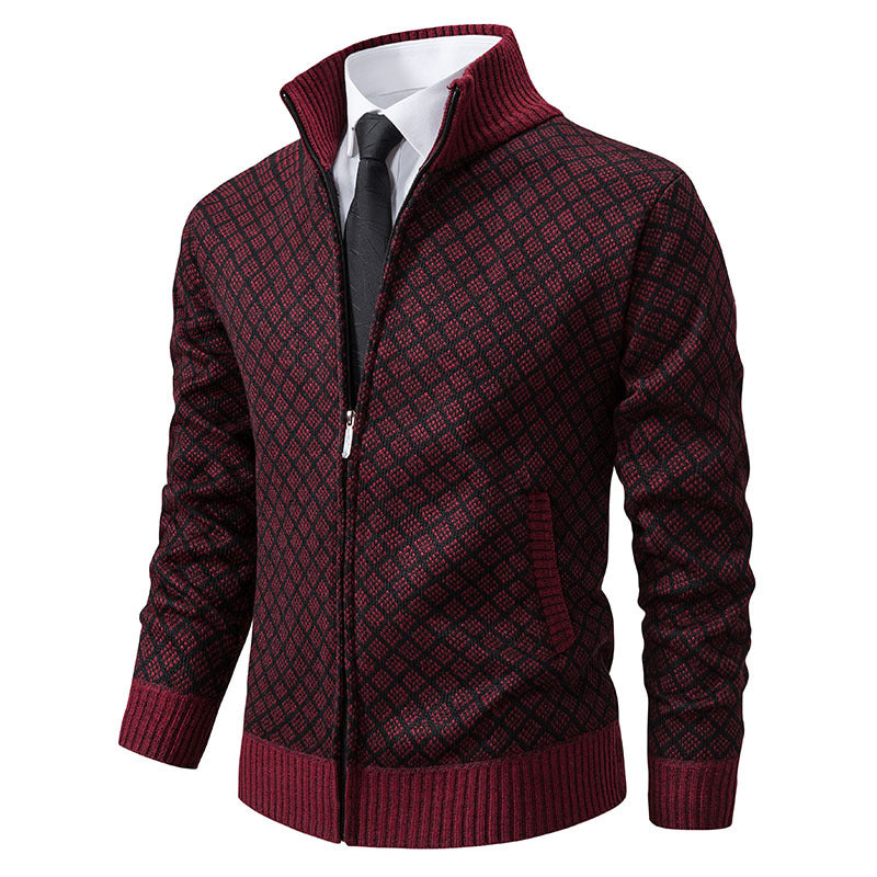 Herren nan gemusterte Strickjacke mit Stehkragen und durchgehendem Reißverschluss EB