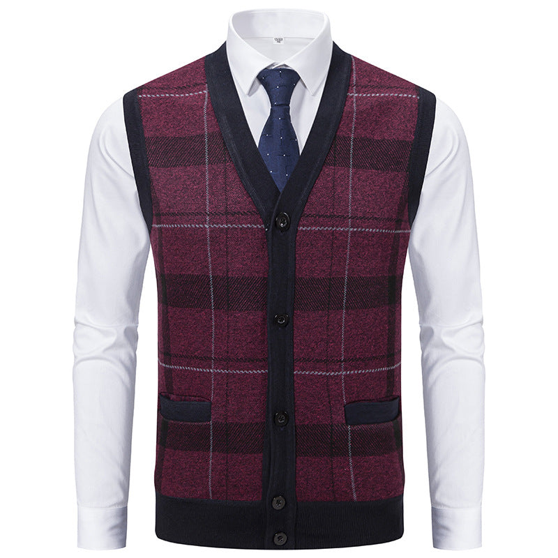 Herren elegante Strickjacke mit modernem Karomuster EB