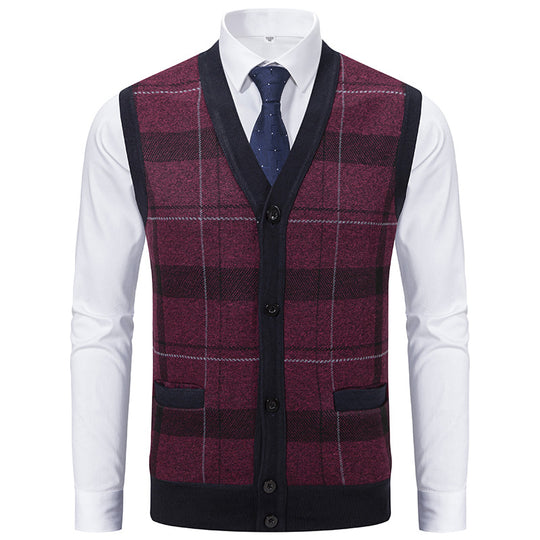 Herren elegante Strickjacke mit modernem Karomuster EB