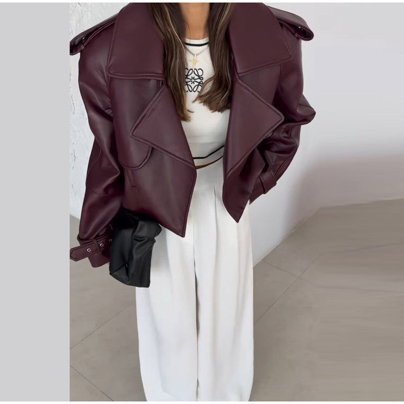 Damen modische Bikerjacke im Oversized-Stil mit Volumenärmeln EB