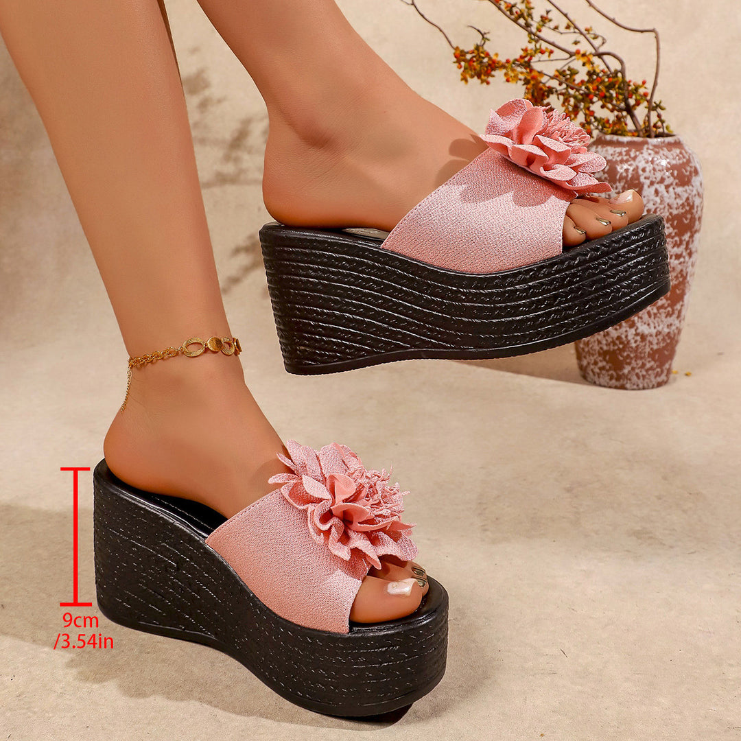 Damen Wedge-Pantoletten mit dekorativem Blumendesign EB