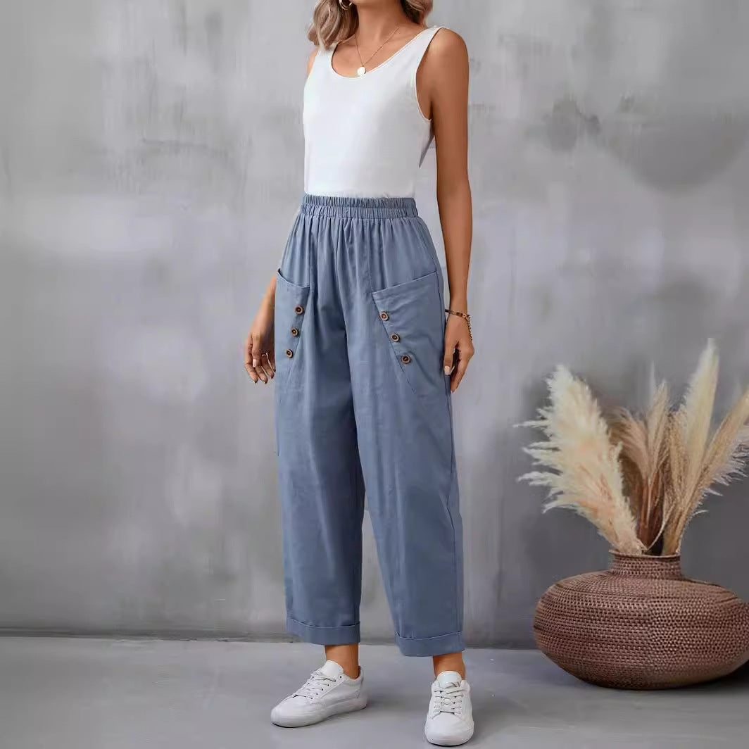 Damen elegante Freizeitpants mit Knopfdetails EB