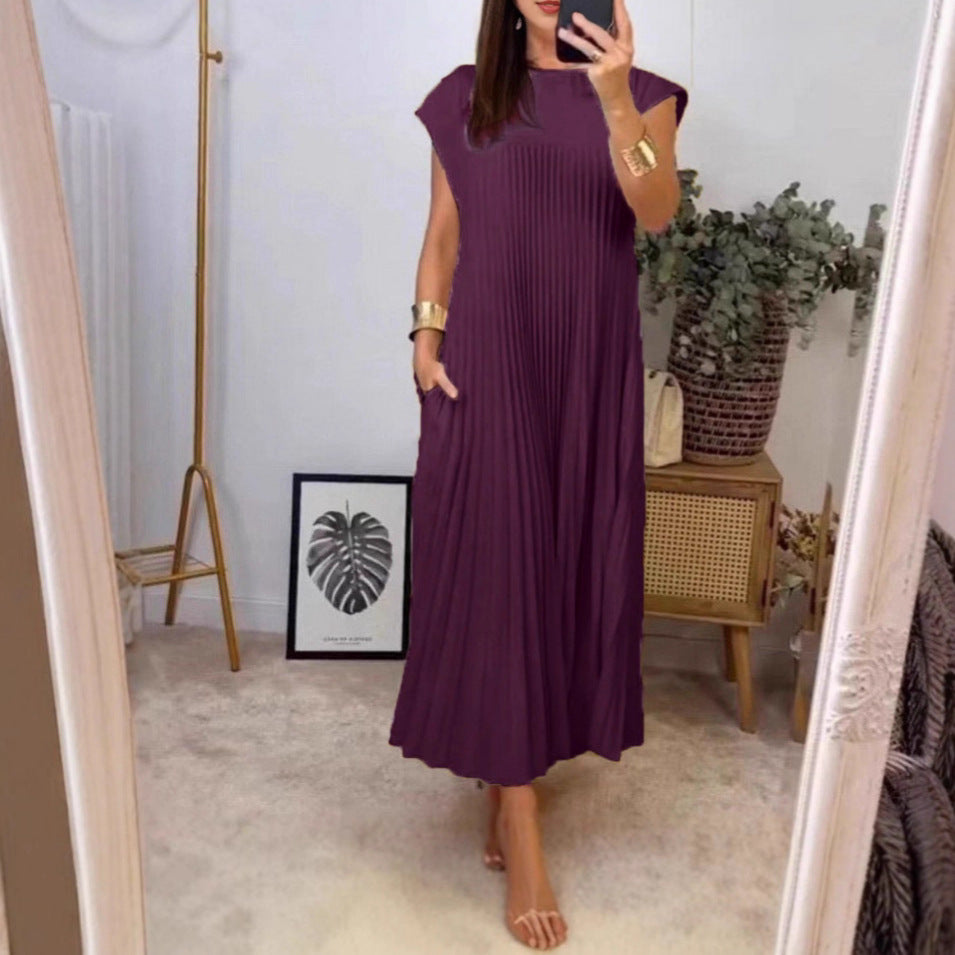 Damen Maxikleid mit plissierten Details und seitlichen Eingrifftaschen EB