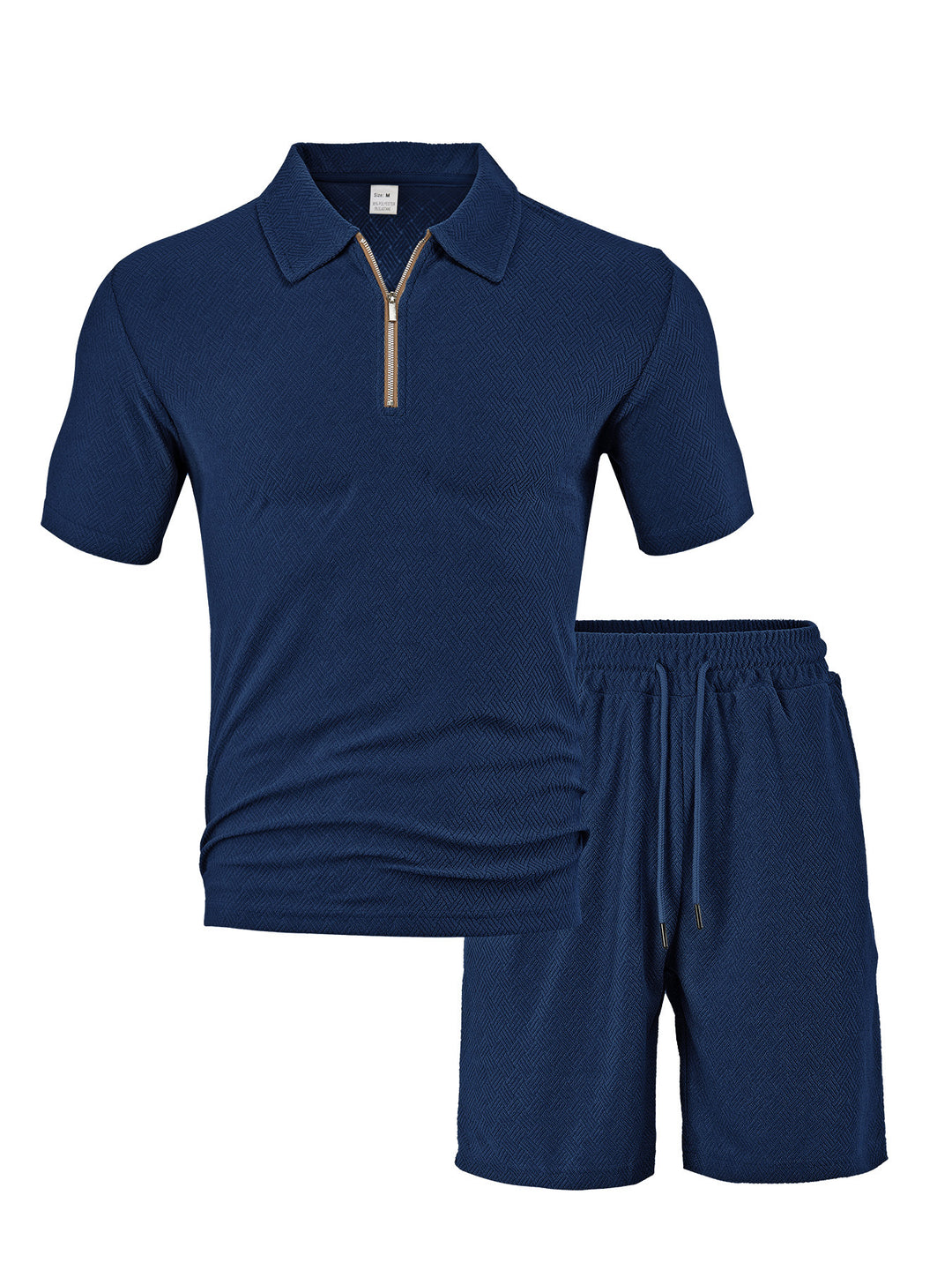 Herren nan komfortables Kurzarm-Halbzip-Set mit Polokragen und elastischer Kordelhose aus Strukturstrick EB