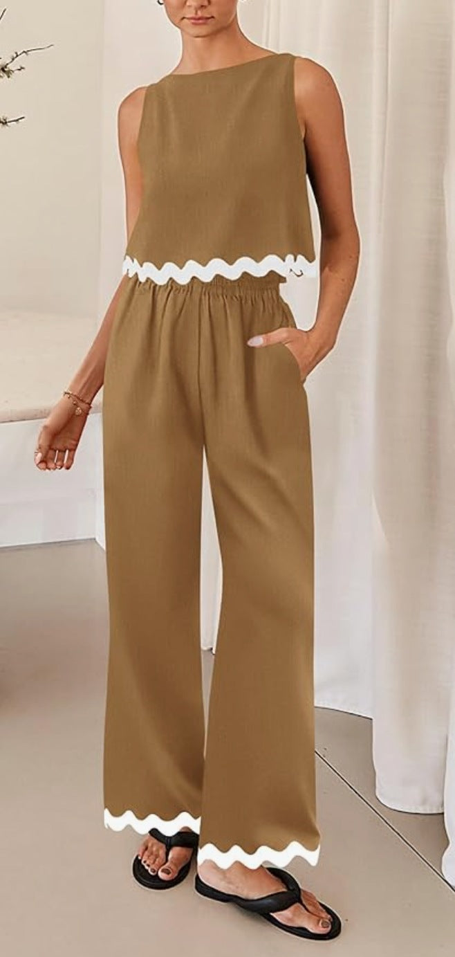 Damen elegantes Lounge-Set mit weitem Schnitt und dekorativen Wellenabschlüssen EB