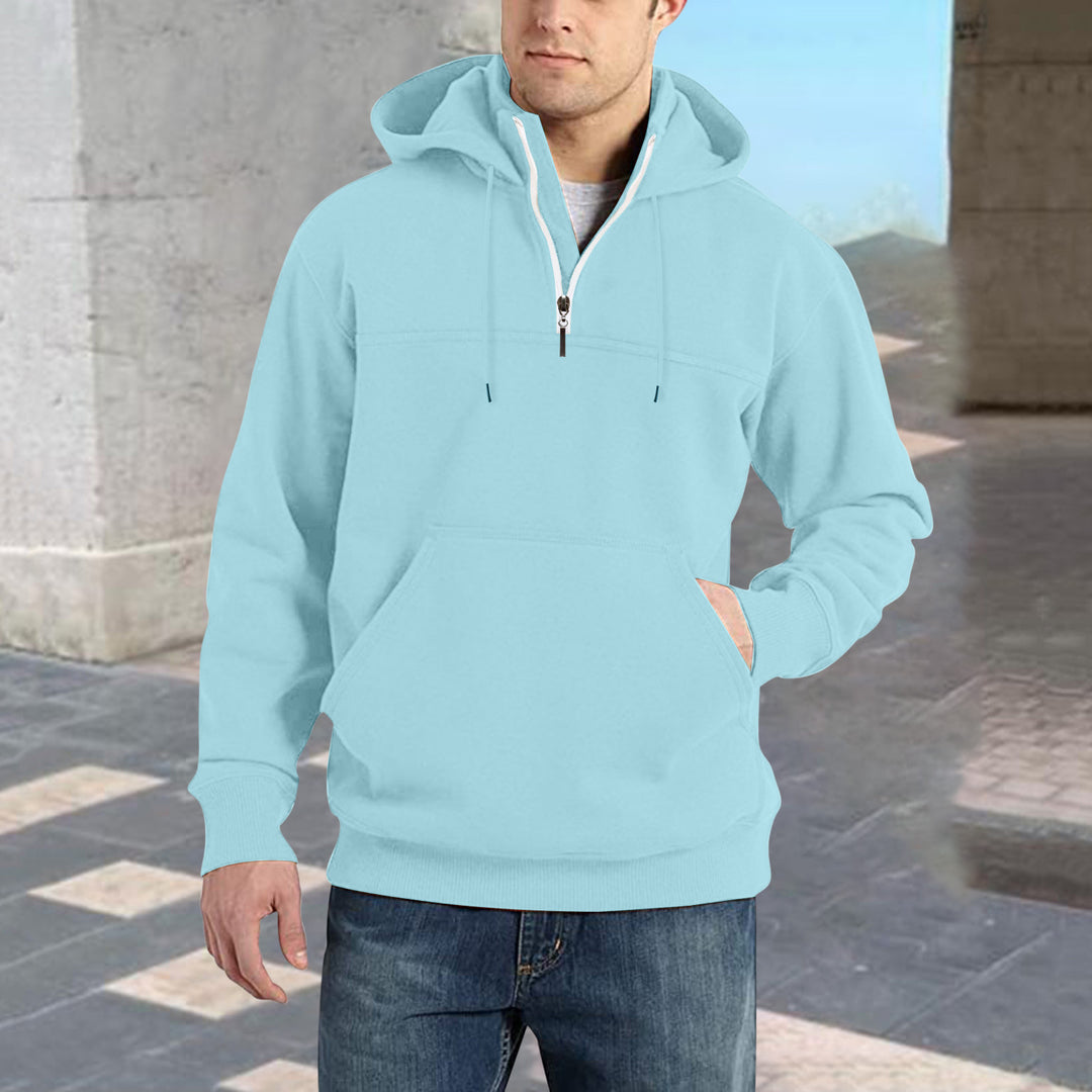 Herren modischer Kapuzenpullover mit halbem Reißverschluss und praktischen Kängurutaschen EB