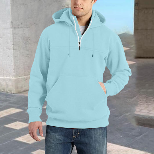 Herren modischer Kapuzenpullover mit halbem Reißverschluss und praktischen Kängurutaschen EB