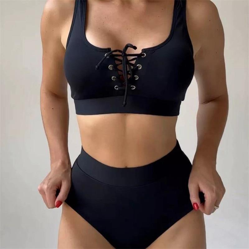 Damen Hochgeschnittener Bikini mit eleganter Schnürdetailverzierung EB
