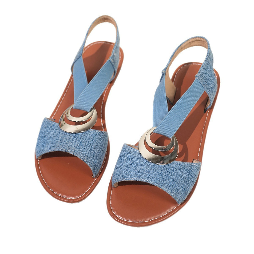 Damen Modische Sandalen mit elastischem Riemen und großem Schmuckdetail EB
