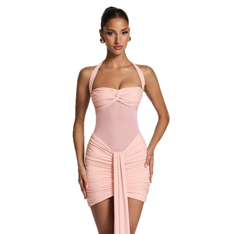 Damen Strandkleid mit raffiniertem Wickeldesign und charmanten Rüscheneffekt EB