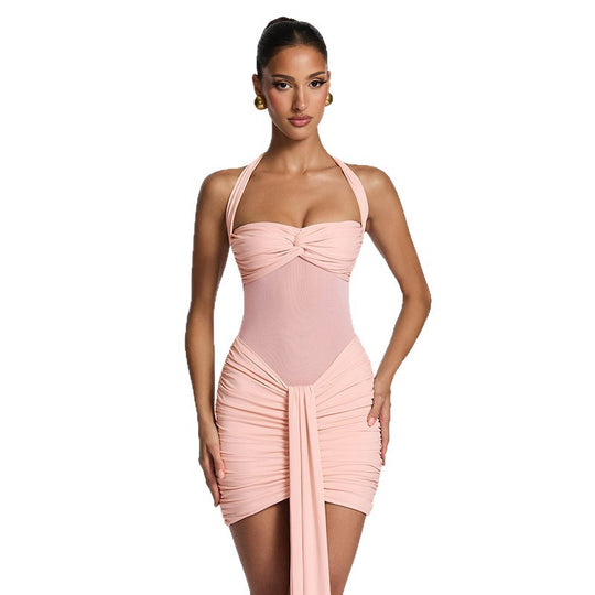 Damen Strandkleid mit raffiniertem Wickeldesign und charmanten Rüscheneffekt EB