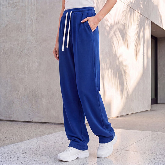 Damen nan weite Loungepalazzo-Hose mit hohem Komfortbund, Kordelzug, seitlichen Eingrifftaschen und dekorativer Seitennaht EB