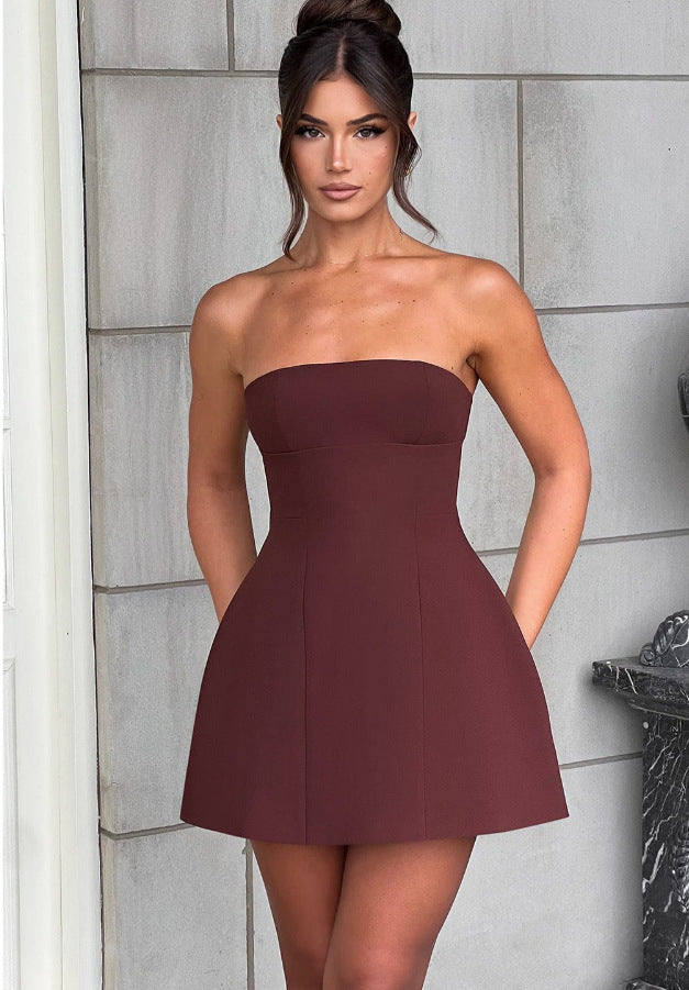 Damen Trägerloses Cocktailkleid im eleganten A-Linien-Schnitt mit versteckten Taschen EB