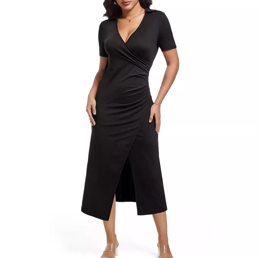 Damen Wickelkleid mit eleganter Drapierung und tiefem V-Ausschnitt EB