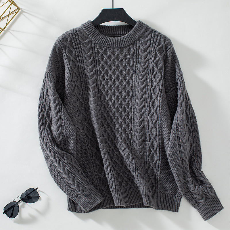 Damen Grobstrickpullover mit raffiniertem Zopfmuster und Rundhalsausschnitt EB