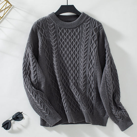 Damen Grobstrickpullover mit raffiniertem Zopfmuster und Rundhalsausschnitt EB