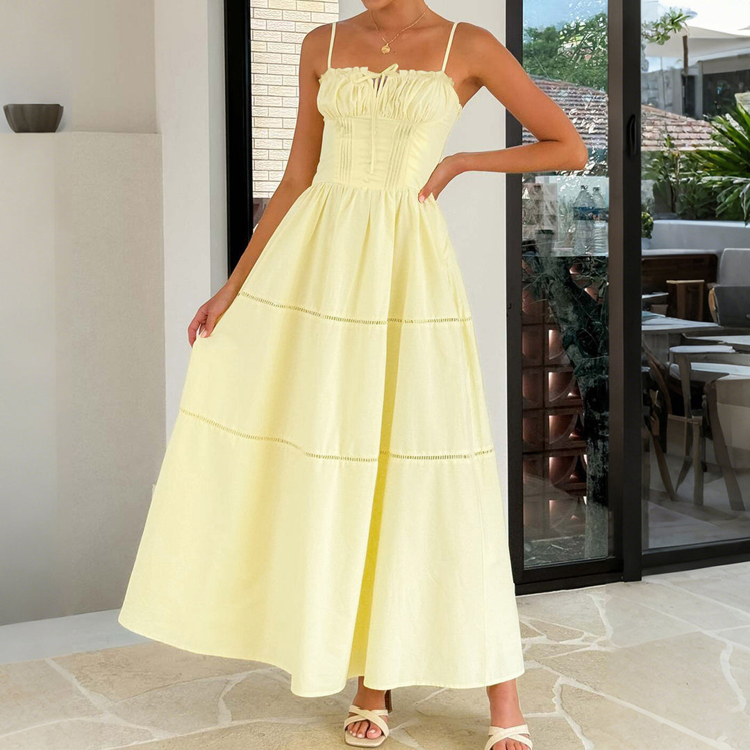 Damen Maxi-Kleid mit gerafftem Oberteil und verstellbaren Trägern EB